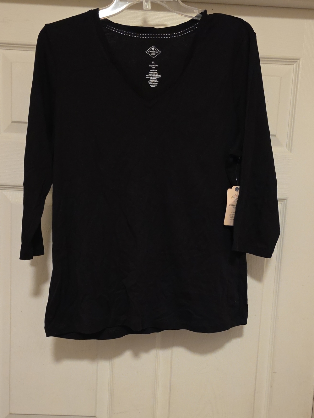 Women’s Black V-Neck 3/4 Sleeve Tee - Everyday Essential